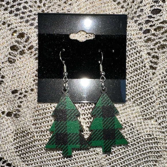 Outdoorsy earrings Wood 🌲 Tree Fir Evergreen Spruce Coniferous Christmas plaid - Picture 7 of 9